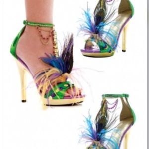 M-Mardigras Ellie Shoes, 5 Inch high heels Stiletto with Beads Feather New